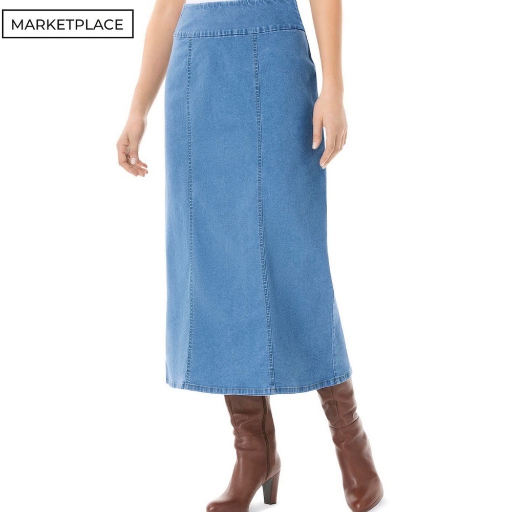 Woman Within Denim Skirt Blue Maxi A-Line New